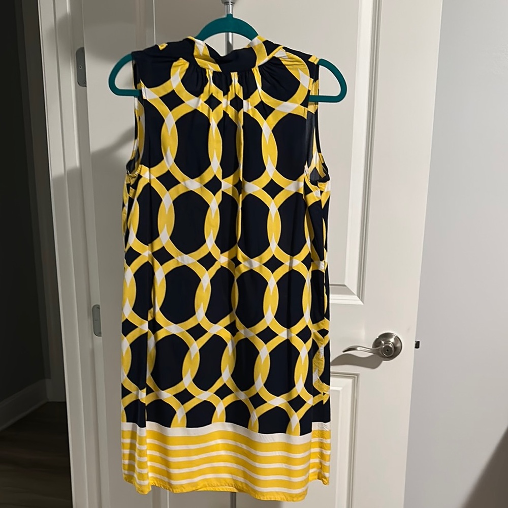 Sleeveless Yellow and Navy Geometric Dress Sz S